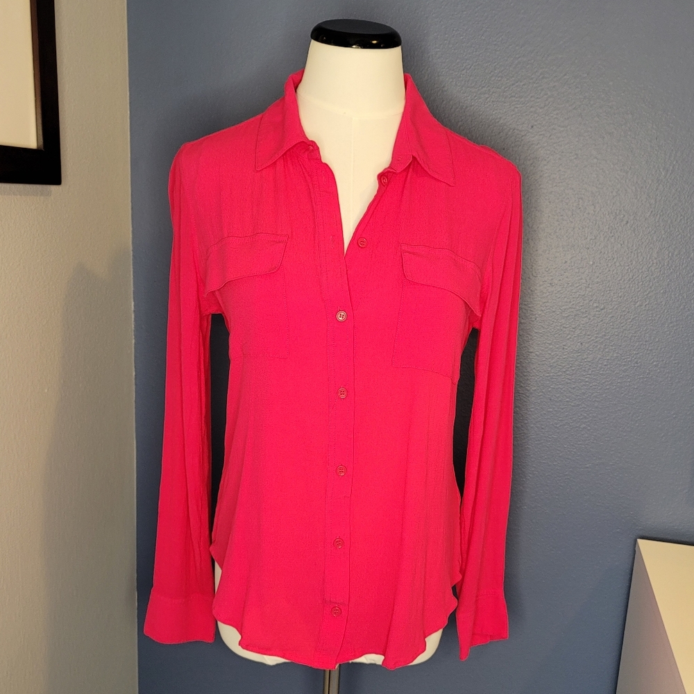 Bebe Hot Pink Button Down Blouse